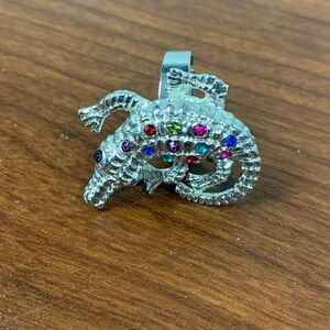 Silver Dragon Ring with Multicolor Gems